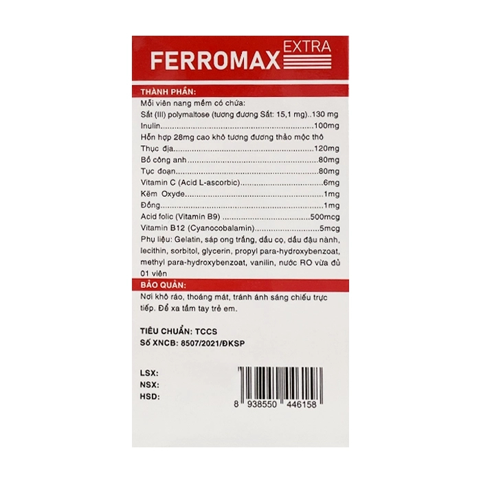 Viên uống bổ máu FERROMAX Extra Hộp 100 Viên - Bổ xung sắt cho người thiếu máu