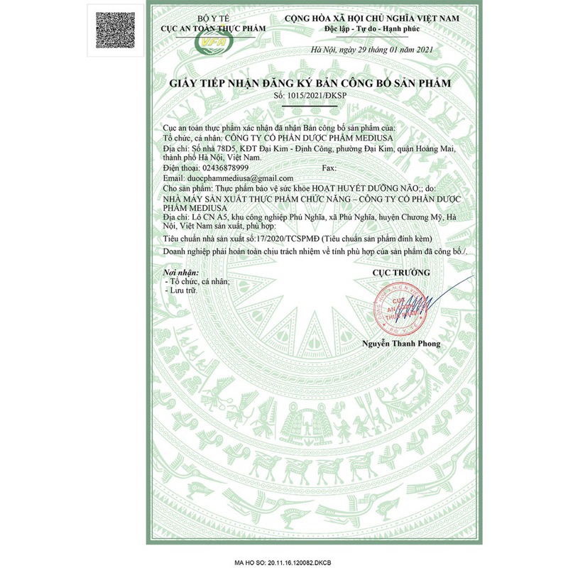 Viên uống Hoạt Huyết Dưỡng Não - MEDIUSA - hỗ trợ tăng cường lưu thông máu lên não giúp bổ não