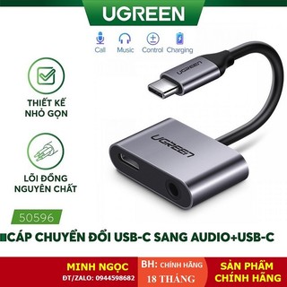Bộ chuyển đổi usb type-c sang cổng 3.5mm + cổng sạc usb type-c chính hãng ugreen 50596 cao cấp