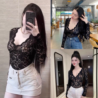  Mèo Mỡ Bigsize — Áo ren sexy xuyên thấu bigsize cổ V 60-95kg 