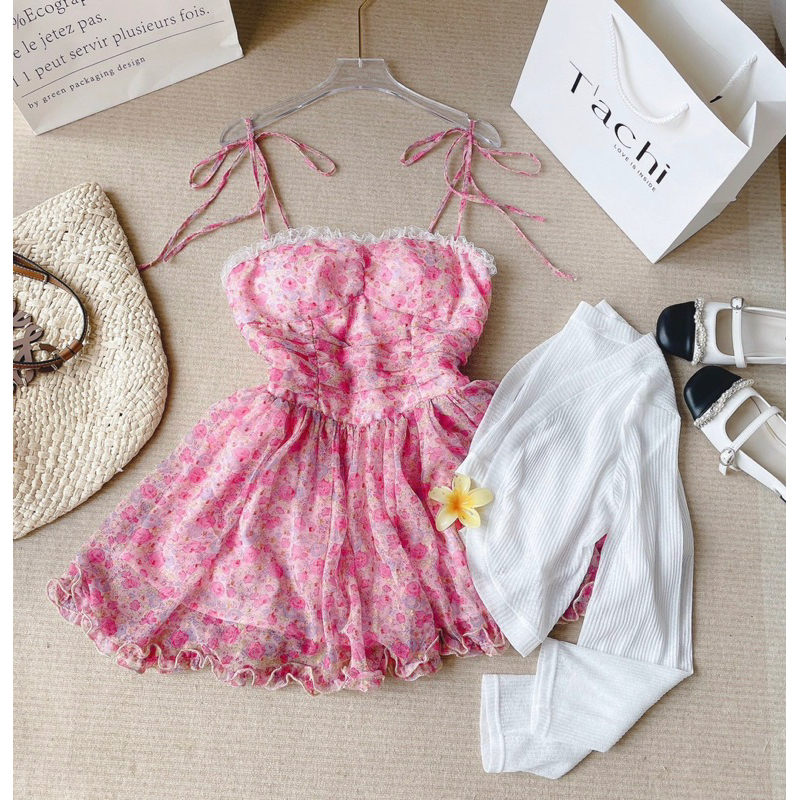 Set Đầm Hoa Dây Kèm Khoác