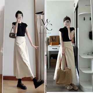 Set Đồ Nữ -Áo Zip Đen Mix Chân Váy Đũi Xoắn Eo Dáng Dài Hàng 2 Lớp Siêu Xinh May Clother