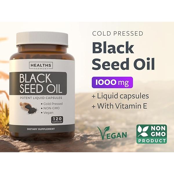 Healths Harmony Black Seed Oil 1000mg Viên dầu hạt thì là đen giúp đẹp da móng tóc, và chống oxy hóa