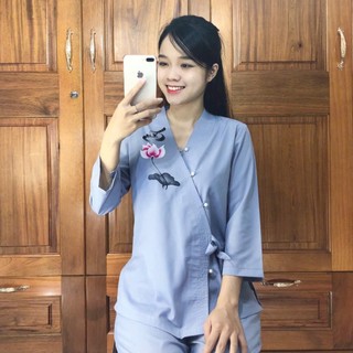 NHẬT VÉ Kate Trang phục truyền thống, Bộ Đồ lam đi chùa Quần áo phật tử vải kate