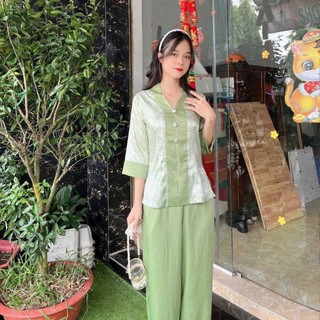 (BÀ LAI GẤM) Trang phục truyền thống, Bộ quần áo mặc nhà, Quần Áo Phật Tử, đồ lam Đi Chùa