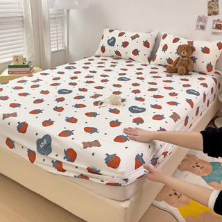 Set 3 món ga gối cotton đũi in hình 3d , bộ drap giường bo chun + 2 vỏ gối nằm thoáng mát Chăn Ga Gối