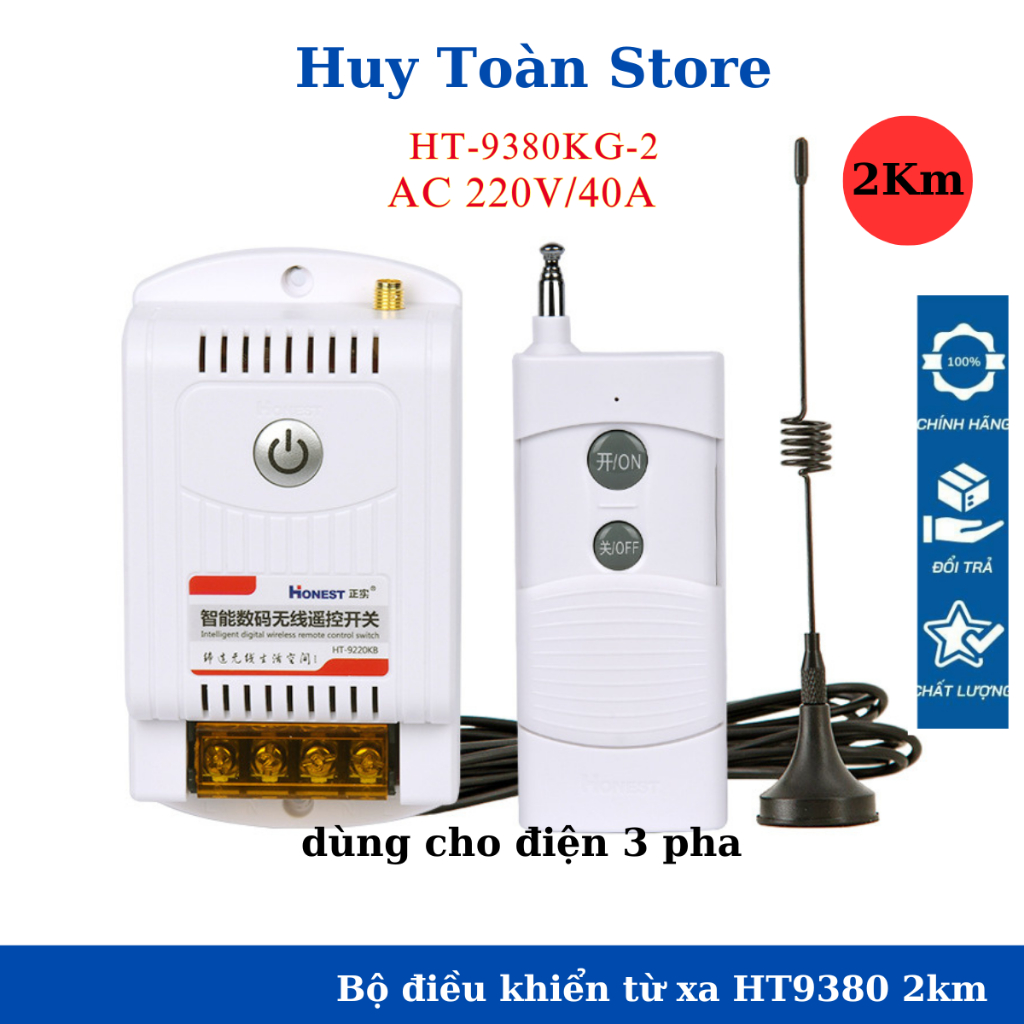 Công tắc Honest HT-9380KG-2 2KM bộ điều khiển từ xa 2000m  dùng cho điện 3 pha bật tắt máy bơm nước 