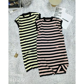 Váy len mtg kẻ màu tay hến thêu cún #0509 hàng QC freesize Bầu bí bon chen thoải mái