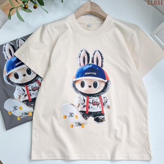 Áo Thun HappyTee - Unisex Labubu Chất vải cotton 100 cao cấp - 3 Màu Kem - Nâu - Ghi (xám lông chuột)