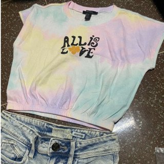 Áo Croptop All Is Love Loang FOREVER 21 Bo Thun Hiệu ứng Galaxy