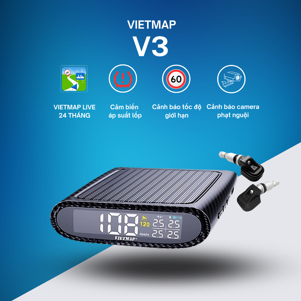 Cảm biến áp suất lốp van trong Vietmap TW50 tích hợp VIETMAP LIVE cảnh báo giao thông