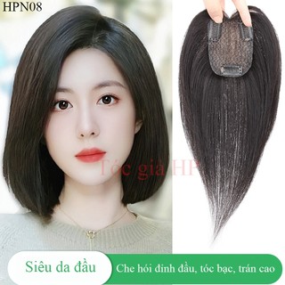 Tóc giả nữ siêu da đầu che hói, tóc bạc, trán cao. làm từ tóc thật