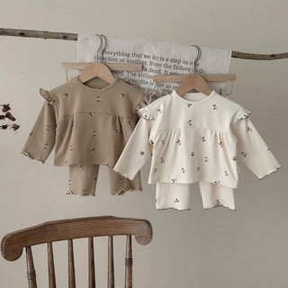  Bộ quần áo bé gái - bộ quần áo dài tay chất cotton in họa tiết hoa nhí dễ thương 