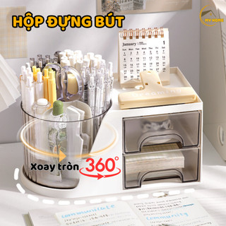  Hộp Bút Để Bàn Học Kèm Ngăn Kéo 2 Tầng Tiện Dụng Hộp Đựng Bút Để Bàn Xoay 360 Độ My Home 