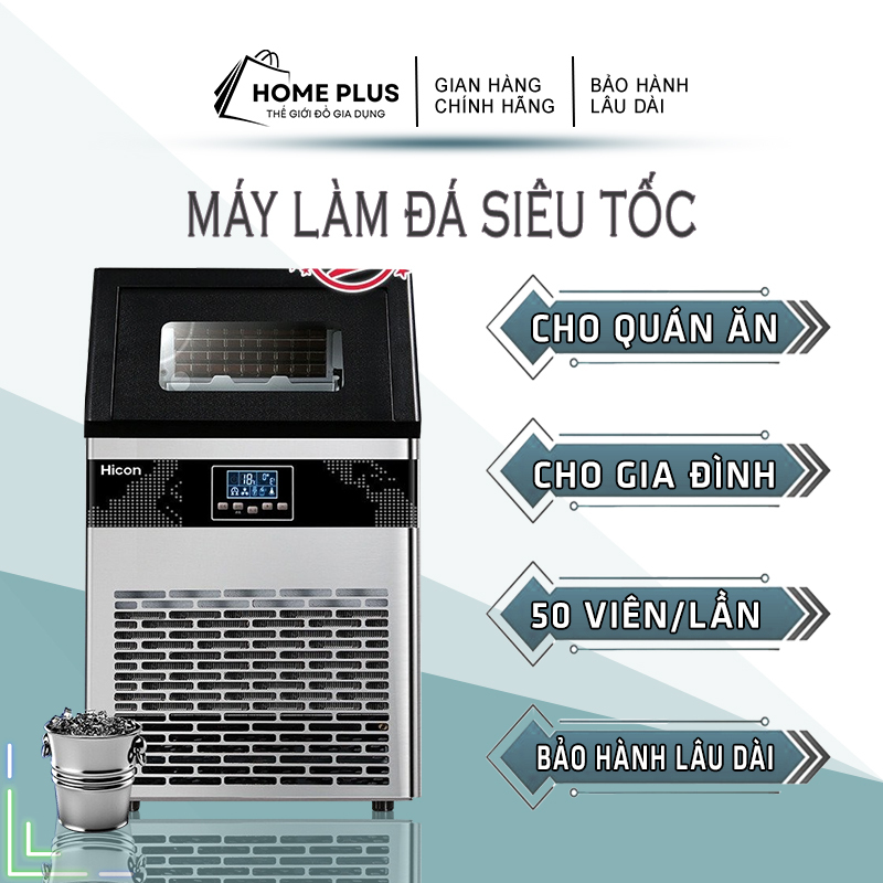 Máy làm đá viên siêu tốc cho gia đình HICON HZB-80F siêu nhanh một lần 50 viên - Máy làm đá mini