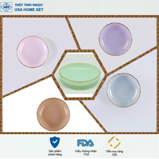 Đĩa tương viền vàng 22K các màu Luxury Thủy Tinh Ngọc USA Home Set cao cấp nhập khẩu chính hãng