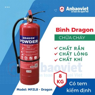 Bình chữa cháy bột ABC 8kg-DRAGON, có tem kiểm định, chuyên dùng cho nhà xưởng, kho hàng, siêu thị