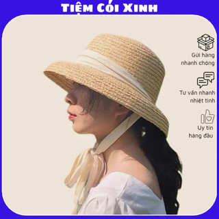 Mũ cói tiệm cói xinh đi biển vintage cao cấp, nón chuông rộng vành siêu sang cho nữ