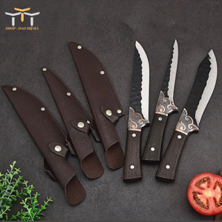 Dao nhà bếp, Dao đi rừng, Bộ dao nhật bản, Bộ 3 dao chống han rỉ - cong vênh ( có bao da Đen )