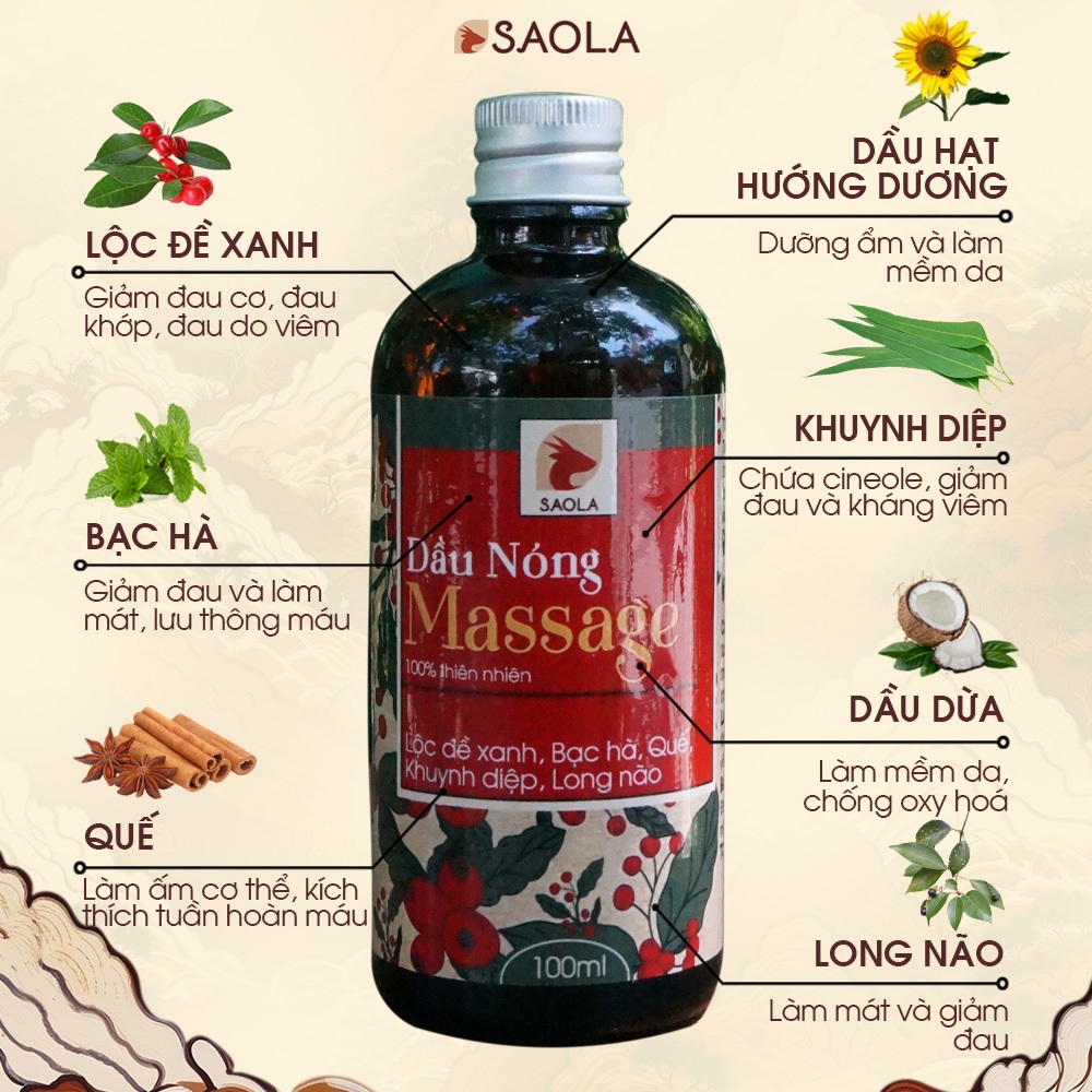 Dầu Nóng Massage Giảm Đau Nhức Mỏi Xương Khớp Và Toàn Thân, Giúp Ngủ Ngon, Vận Động Tốt 30ml, 100ml