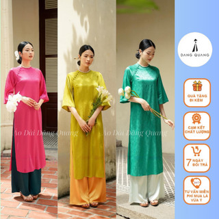 Áo Dài Dáng Suông Gấm Tơ Tay Loe Cổ Tròn Đính Cúc Bọc Cách Điệu Mặc Tết Sang Trọng- GAMSUONG