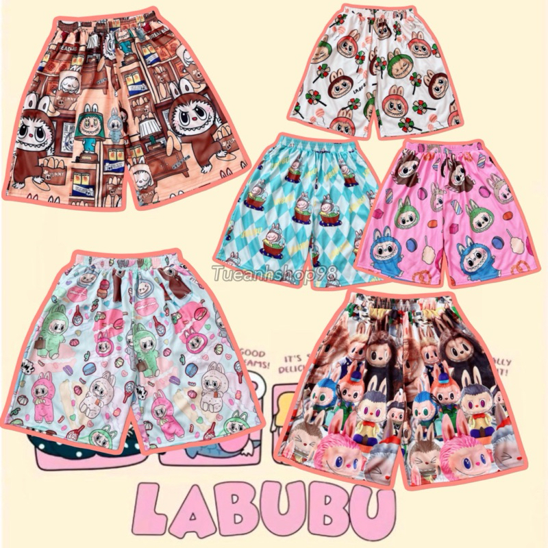 Size 38-85KG Quần Short Lững Labubu Cartoon Hoạt Hình hoạ tiết dễ thương cute - Quần đùi Unisex nam nữ mặc nhà đi biển