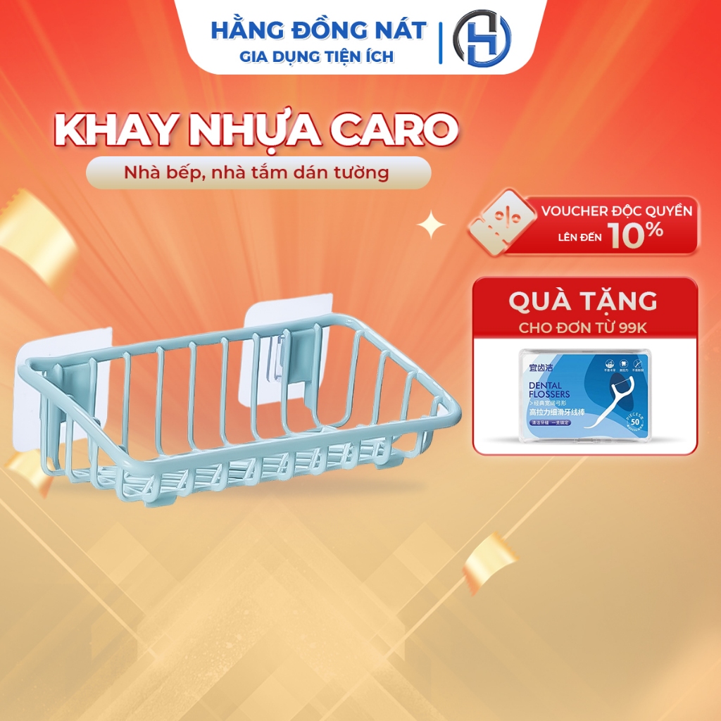 Khay nhựa caro lưới đựng đồ nhà bếp, nhà tắm dán tường, kệ đựng xà bông, giẻ rửa bát Hằng Đồng Nát MS5700