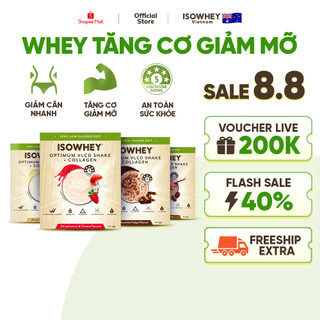 (AUS03) Bột Whey giảm cân cho nữ IsoWhey Optimum VLCD 2 vị, tăng cơ giảm mỡ bổ sung Collagen, hộp 18 góix55g