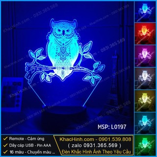Đèn ngủ Cú Mèo, Đèn ngủ độc đào, Đèn trang trí phòng ngủ, Đèn led 16 màu kèm remote đổi màu