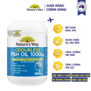 Viên Uống Dầu Cá Nature’s Way Odourless Fish Oil 1000mg Tăng Cường Sức Khoẻ Tự Nhiên Không Mùi Hộp 200 Viên