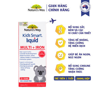 Siro Bổ Sung Sắt Và Multi Vitamin Cho Bé Nature's Way Kids Smart Liquid Multi + Iron Hỗ Trợ Tăng Đề Kháng Cho Bé 200ml
