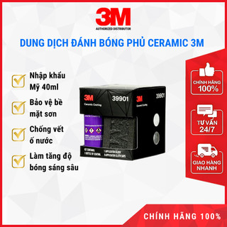 Dung dịch phủ Ceramic 3M 39901 Ceramic Coating, bảo vệ sơn tăng cường độ sáng bóng Trong suốt 40ml