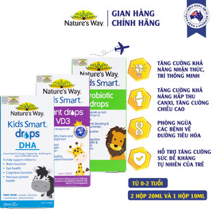 Combo 3 Siro Uống Nature's Way Kids Smart Drops, Infant Drops Bổ Sung Vitamin, Phát Triển Não Bộ Cho Bé 20ml/h