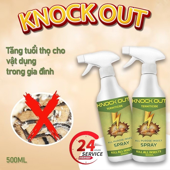 Chai Xịt Diệt Mối Mọt Tận Gốc Knock Out 500ml Nguồn Gốc Thảo Mộc, Diệt Mối Mọt Gỗ, Tủ Bếp, Sàn gỗ