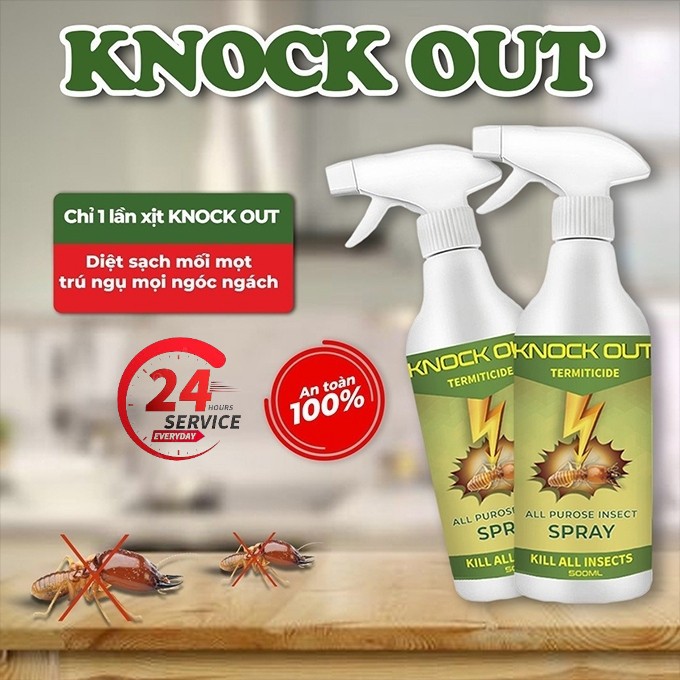 Chai Xịt Diệt Mối Mọt Tận Gốc Knock Out 500ml Nguồn Gốc Thảo Mộc, Diệt Mối Mọt Gỗ, Tủ Bếp, Sàn gỗ