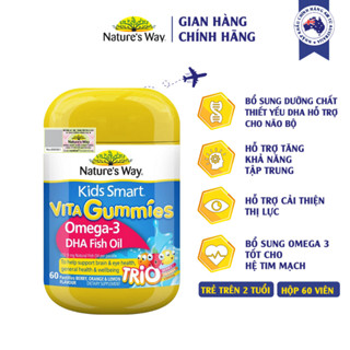 Kẹo Dẻo Cho Bé Nature's Way Kids Smart Vita Gummies Omega-3 DHA Fish Oil Tăng Cường Trí Thông Minh Cho Bé Hộp 60v