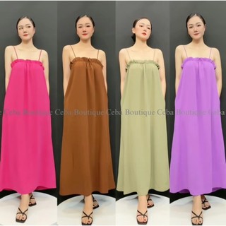 Đầm suông 2 dây phối bèo vải đũi dập mềm mát d68 - ceba boutique
