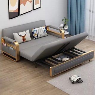 [NEW]Sofa giường thông minh mạ đồng có ngăn chứa đồ, Ghế sofa giường gấp gọn vải nano cao cấp tặng kèm gối và thảm decor
