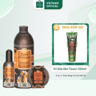 Combo quà tặng Sữa tắm 500ml kèm Nước hoa 100ml và Nến thơm 200gr Tesori d' Oriente chính hãng