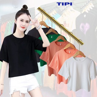  Áo thun croptop nữ tay ngắn cổ tròn vải thun 100% cotton xuất khẩu kiểu Hàn Quốc. 