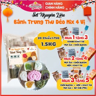 Set nguyên liệu làm bánh Trung Thu dẻo mix 4 vị, Bánh dẻo Đậu xanh, Đậu đỏ, Trà xanh, Khoai môn,...