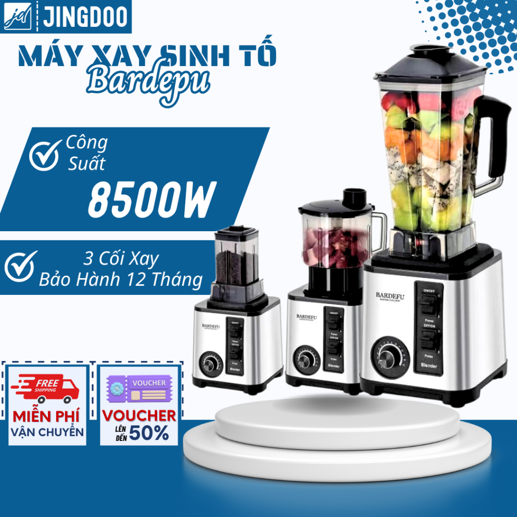 Máy Xay Sinh Tố Công Nghiệp BARDEFU 3 Cối Xay, Máy Xay Đa Năng, Xay Thịt, Xay Hạt, Xay Ngũ Cốc Siêu Khỏe Tiện Lợi