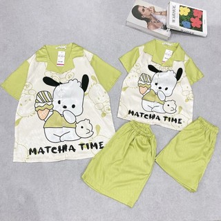 Bộ đồ ngủ pijama lụa xước có size từ 8-65kg, áo cộc quần đùi