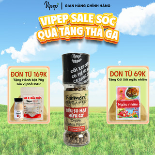 Tiêu Sọ Hạt Farmers' Organic Cối Xay Vipep Hũ Thủy Tinh 55g - Gia vị Vipep