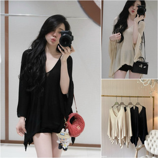 Áo len sợi mỏng cổ tim qc