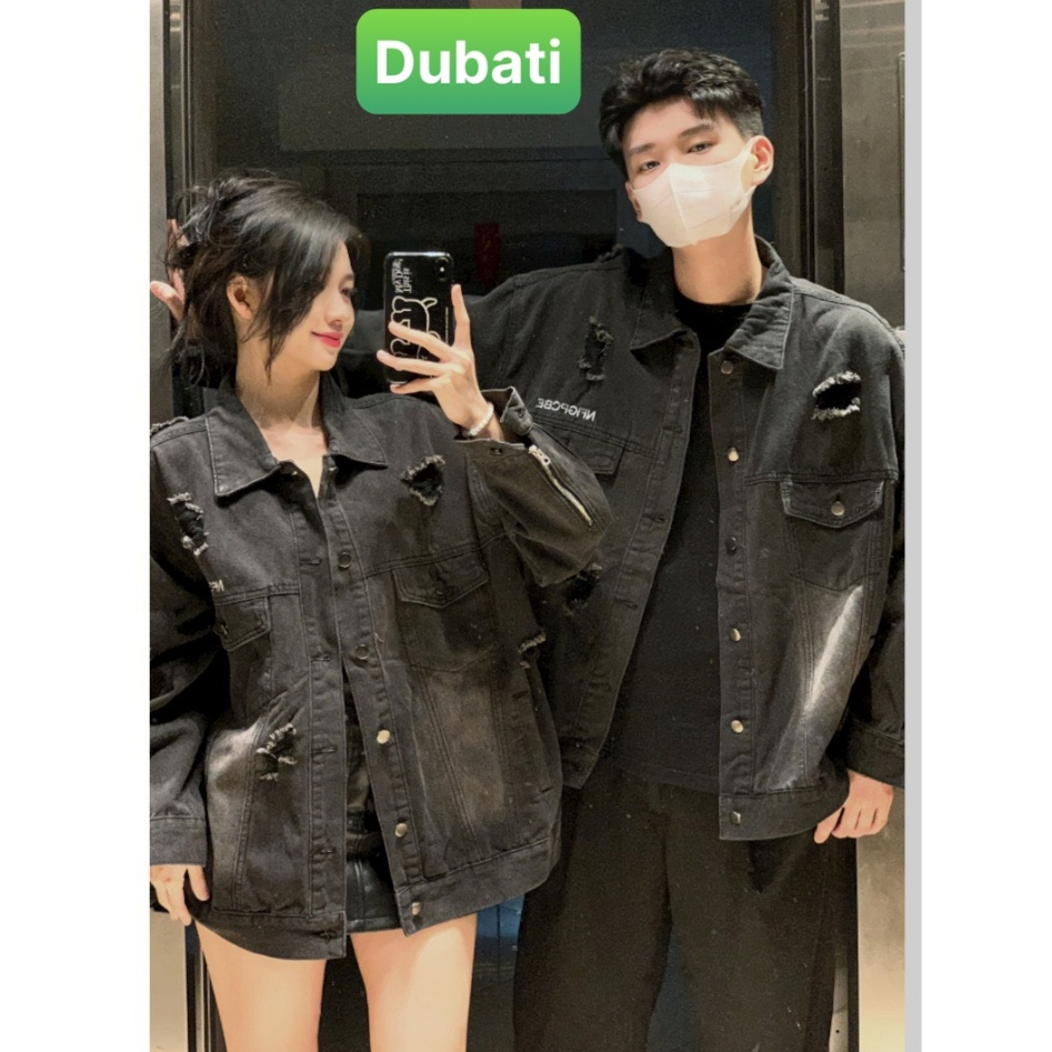ÁO KHOÁC JEAN NAM NỮ UNISEX ĐEN RÁCH VÁ CHẤT BÒ IN CHỮ PHONG CÁCH HOT TREND 2023 - DUBATI FASHION
