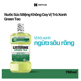 Nước Súc Miệng Ngừa Sâu Răng Vị Trà Xanh Không Cay Listerine Green Tea Zero Alcohol - Dung tích 750ml
