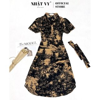 Đầm sơ mi nữ Nhật Vy dáng suông kèm dây thắt eo rời chất mango phù hợp đi chơi - D3096
