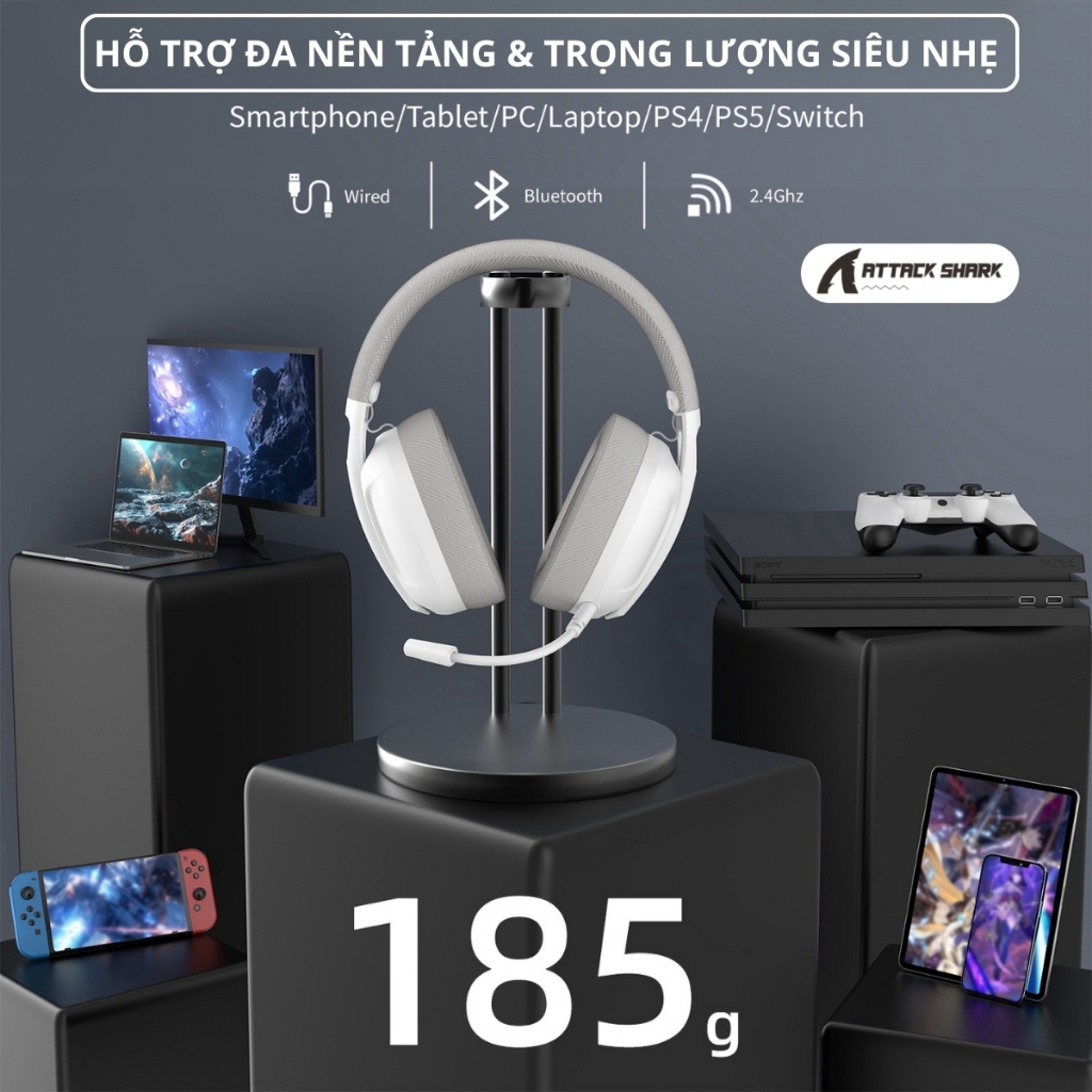 Tai nghe Không Dây Attack Shark L80 Supper Bass 3 Chế Độ Kết Nối Mic Tháo Rời Thời Lượng Pin Trâu | BigBuy360 - bigbuy360.vn