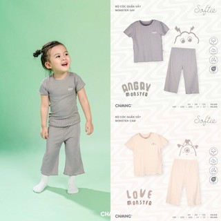 [SALE] Bộ áo cộc tay quần vẩy trẻ em chất cotton họa tiết Monster Chaang